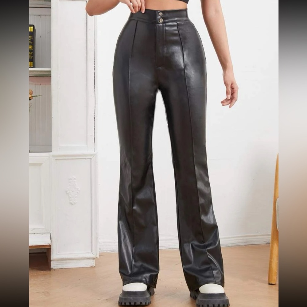 High waisted leather flare pants